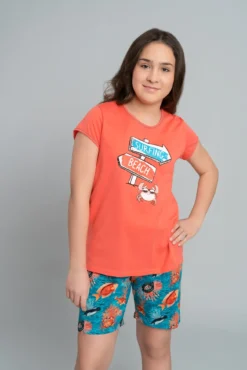 Oceania piżama dziewczęca krótki rękaw, krótkie spodnie