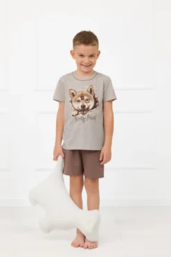 Piżama chłopięca krótki rękaw, krótkie spodnie Shiba