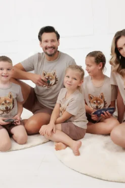 Piżama męska krótki rękaw, krótkie spodnie Shiba